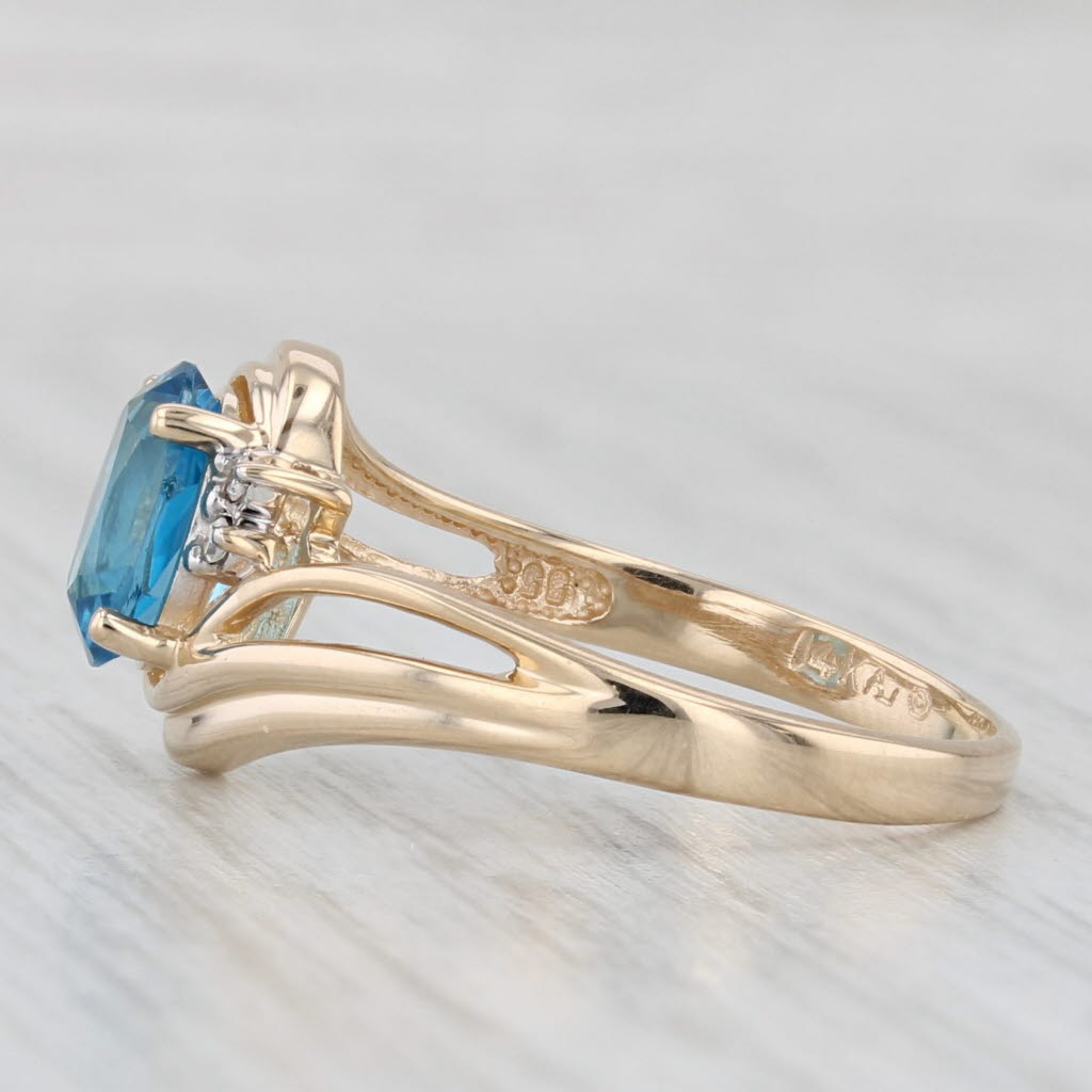 1.50ct Blue Topaz Oval Solitaire Ring 14k Yellow Gold Size 8.5 Diamond Accents