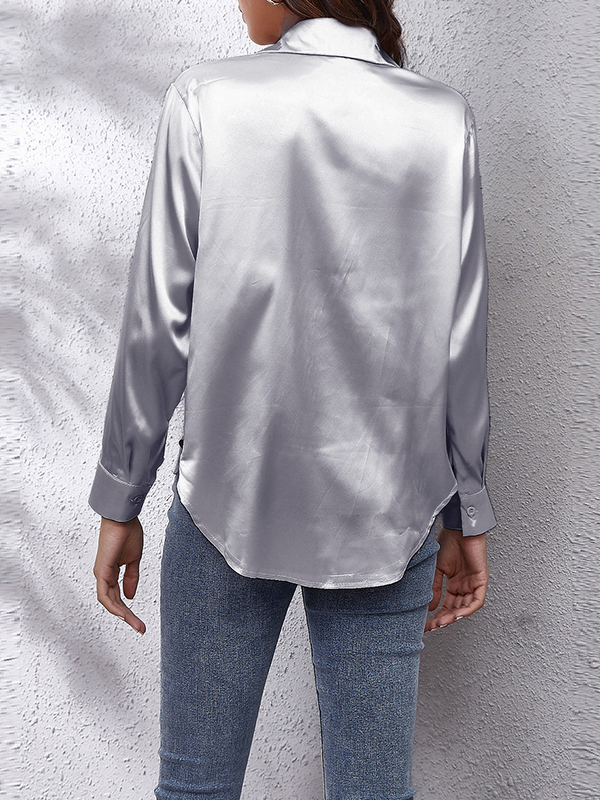 Long Sleeves Loose Solid Color Lapel Blouses&Shirts Tops