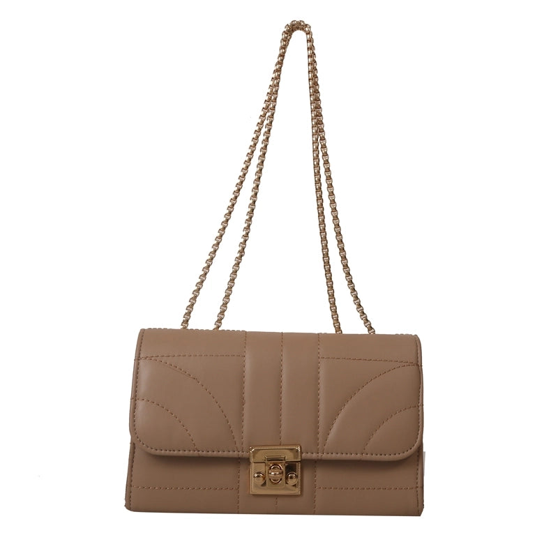 Women's Pu Leather Solid Color Classic Style Square Lock Clasp Shoulder Bag