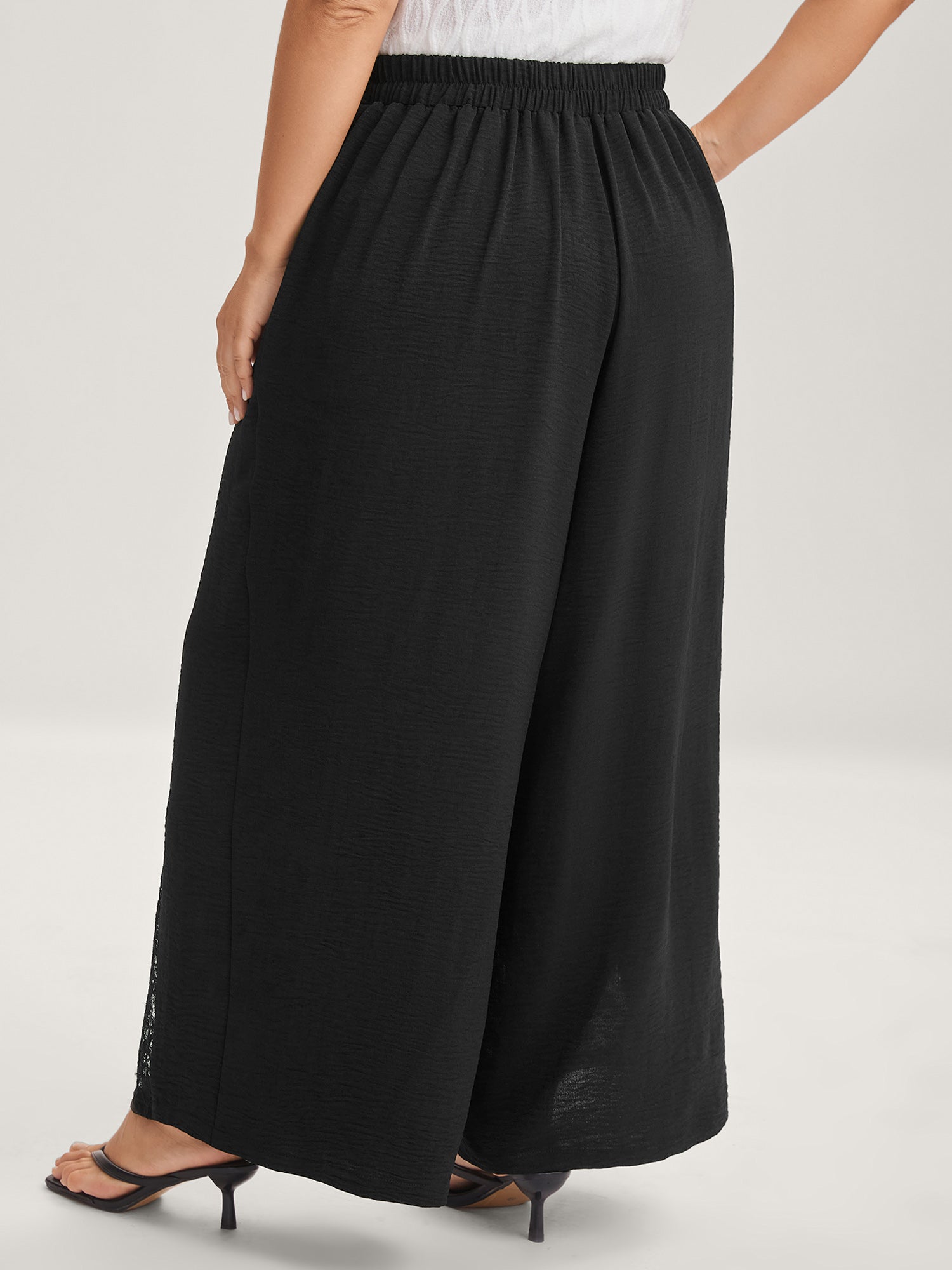 Lace Trim Sheer Wide-Leg Pants