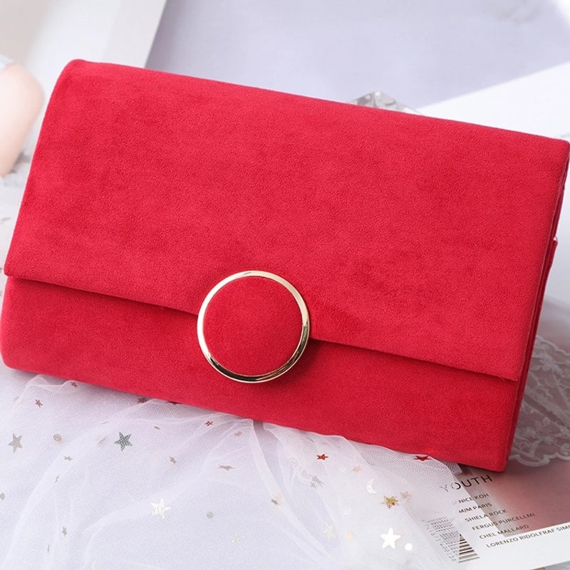 Rose Red Velvet Solid Color Square Evening Bags