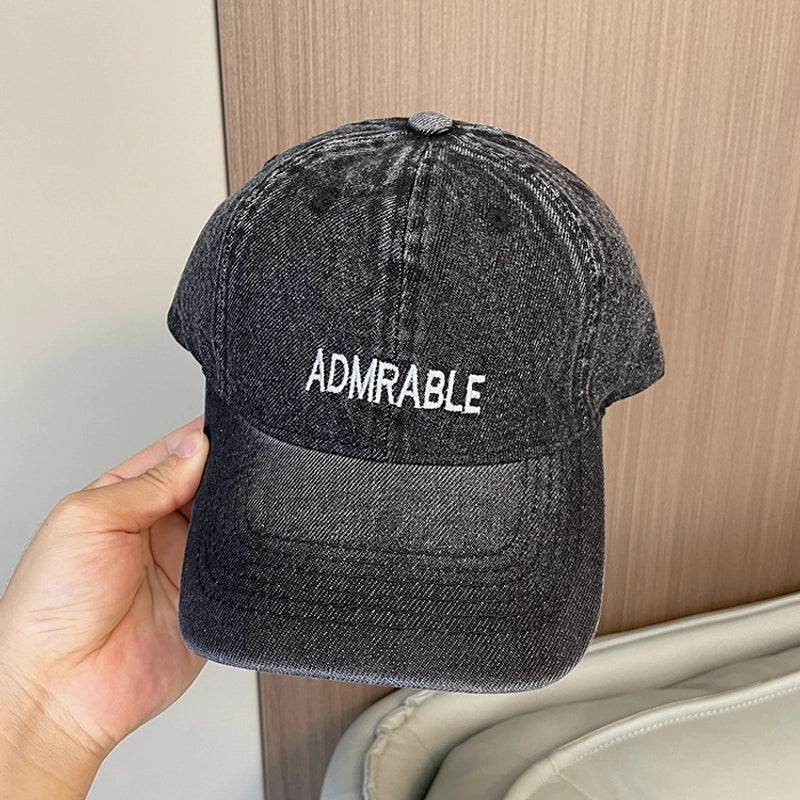 Korean-style Spring And Summer Denim Baseball Cap Women's Washable Old Letter Hat Men's Trendy Sunscreen Cap