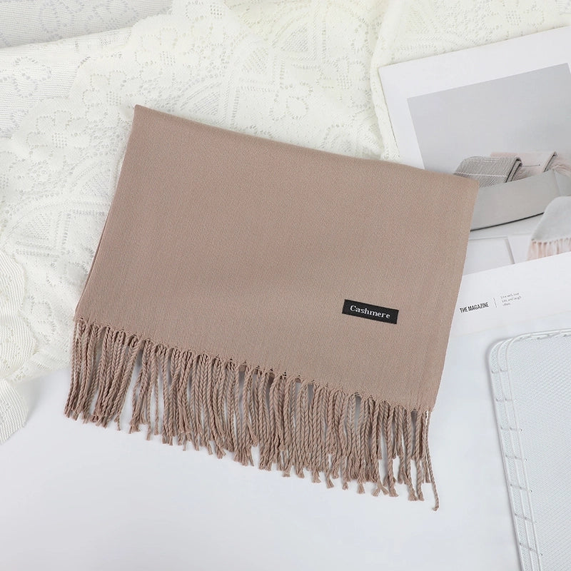 Solid Color Cashmere Tassel Scarf  Autumn And Winter Warm Scarf Simple Style Air Conditioning Shawl