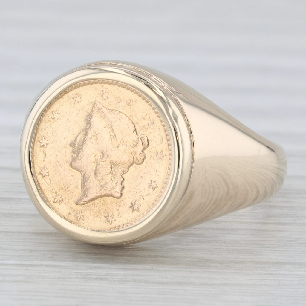 One Dollar Gold Coin Ring 10k 900 Yellow Gold Size 7 Signet US Liberty AS IS