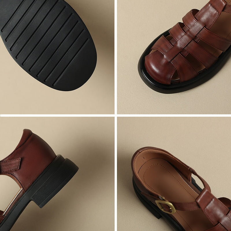 Handmade Leather Fisherman Platforms Sandal in Black/Brown/White