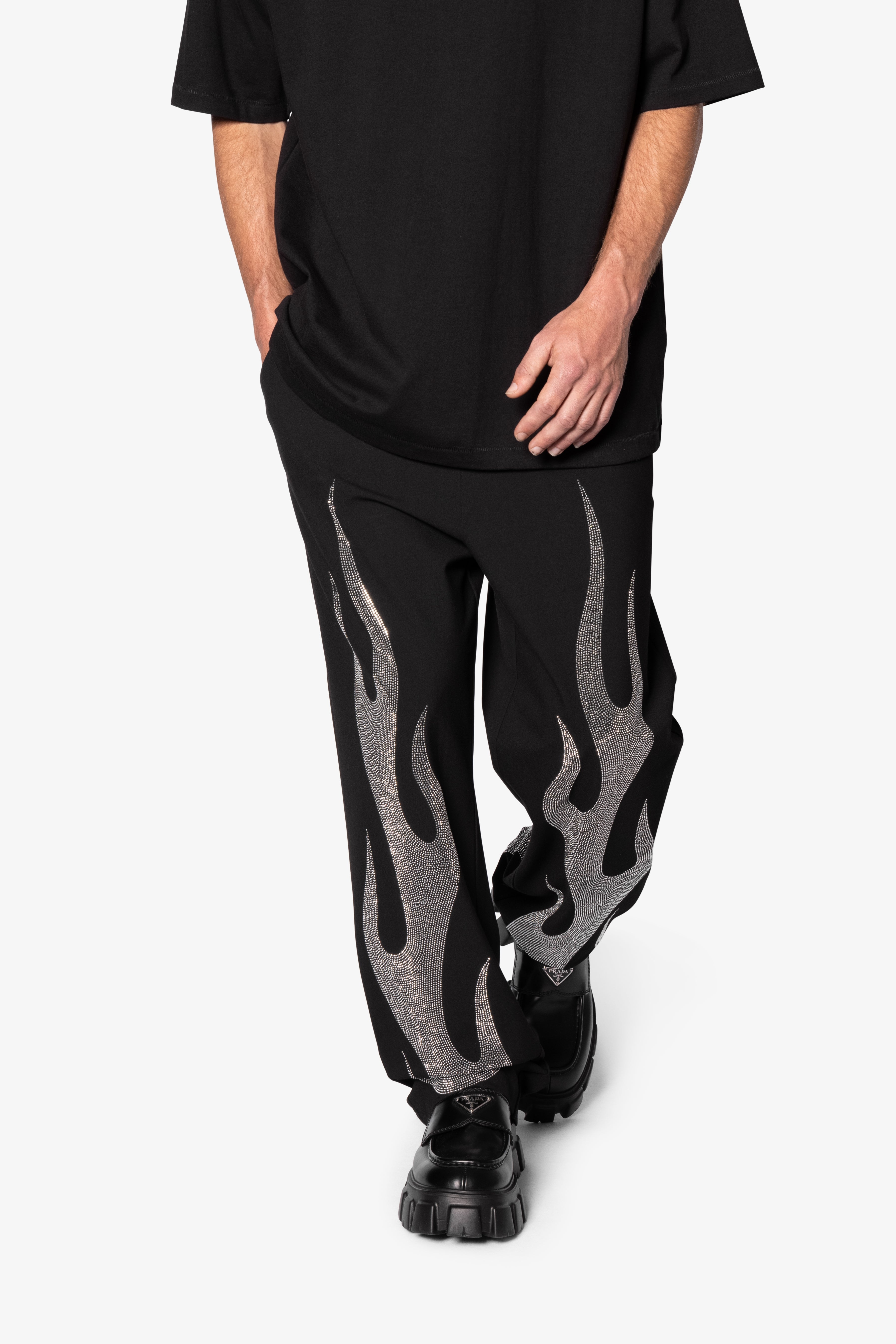 Ultra Baggy Flame Crystal Pants - Black