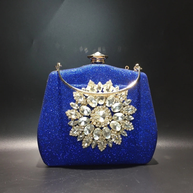 Blue Black Gold Pu Leather Solid Color Rhinestone Evening Bags