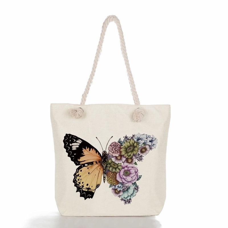 Women'S Vacation Butterfly Canvas Shopping Bags