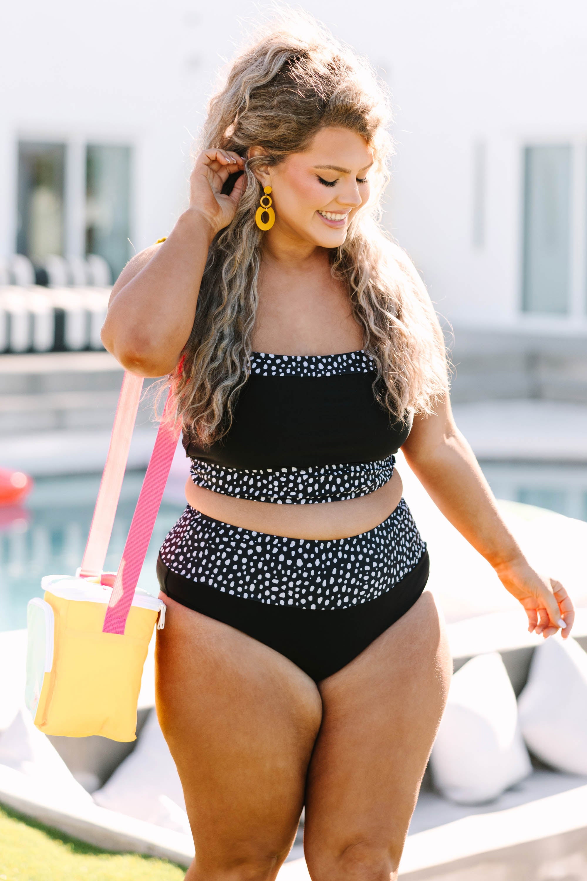 Hidden Islands Swim Top. Black/Dalmatian