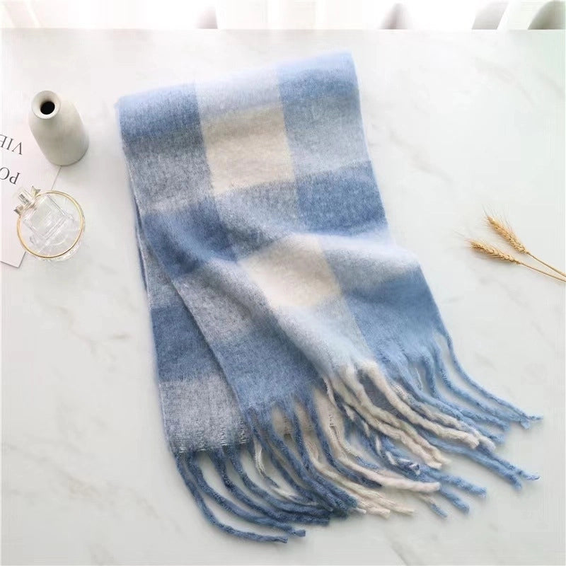 Mohair Nipped Color Scarf Cashmere Thickened Warm Scarf Shawl