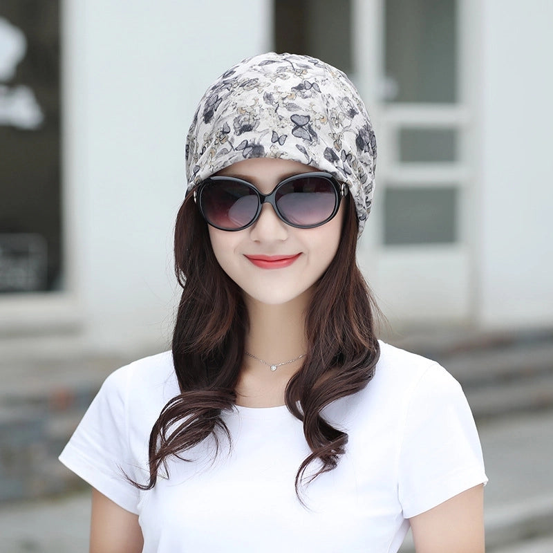 Printed Thin Hat Women's Pullover Hat Breathable Sparkling Toe Heap Moon Hat Headscarf Outdoor Hat