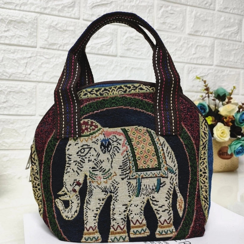 Women's Cotton And Linen Animal Cute Weave Shell Zipper Handbag