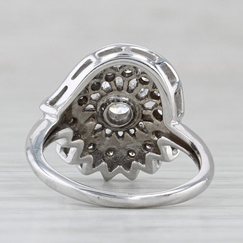 Vintage 0.64ctw Round Diamond Flower Engagement Ring 14k White Gold Size 4