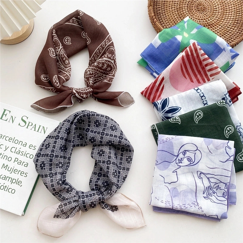 Women's Fashion Stripe Cotton And Linen Printing Cotton Linen Scarves