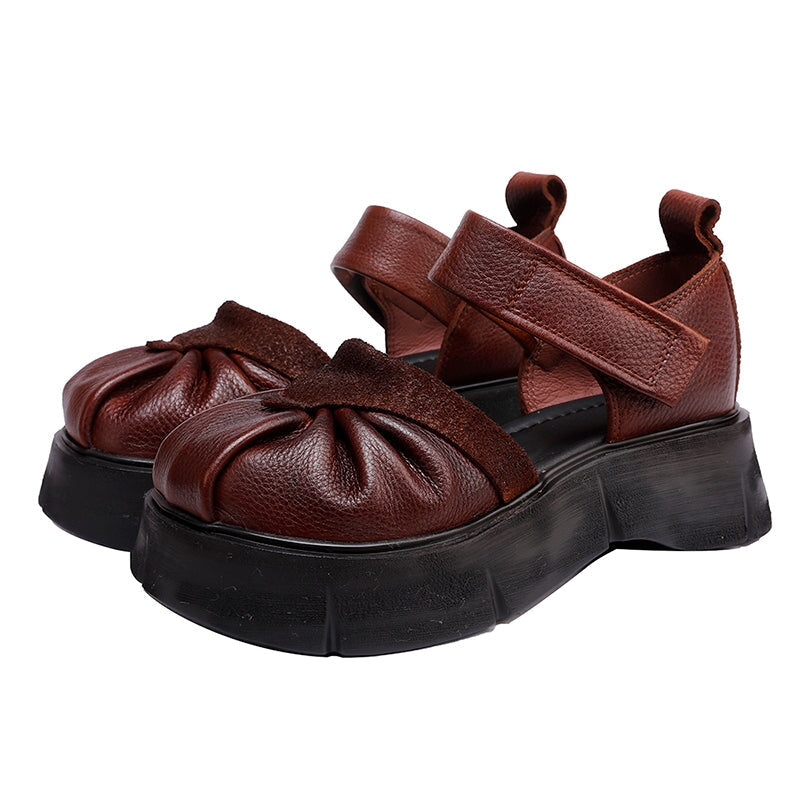 60mm Chunky Sole Cow Leather Mary Jane Platform Shoes in Black/Brown