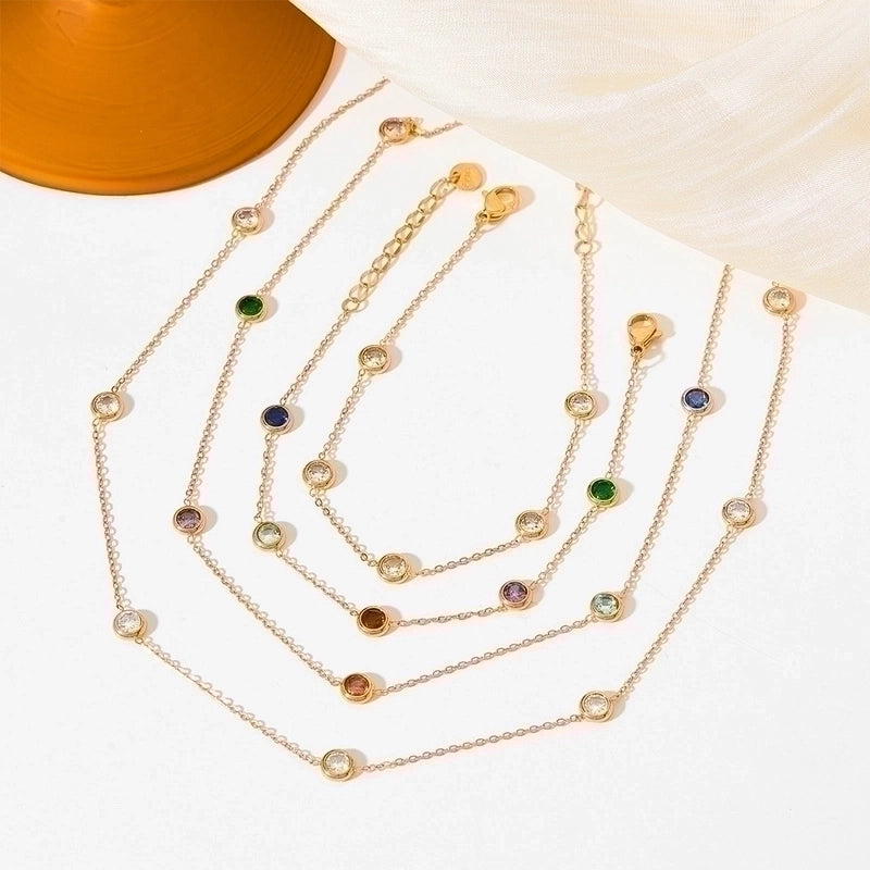 3 Pieces Retro Round Stainless Steel Titanium Steel Plating Inlay Zircon Bracelets Necklace