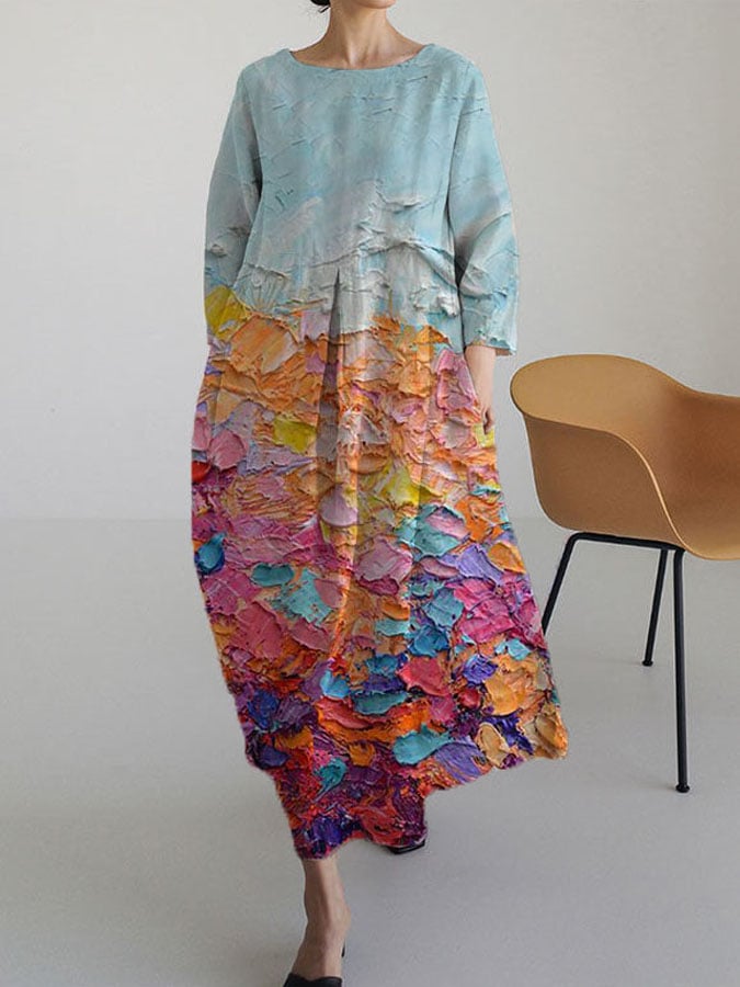 Women's Round Neck Casual Printed Dress
