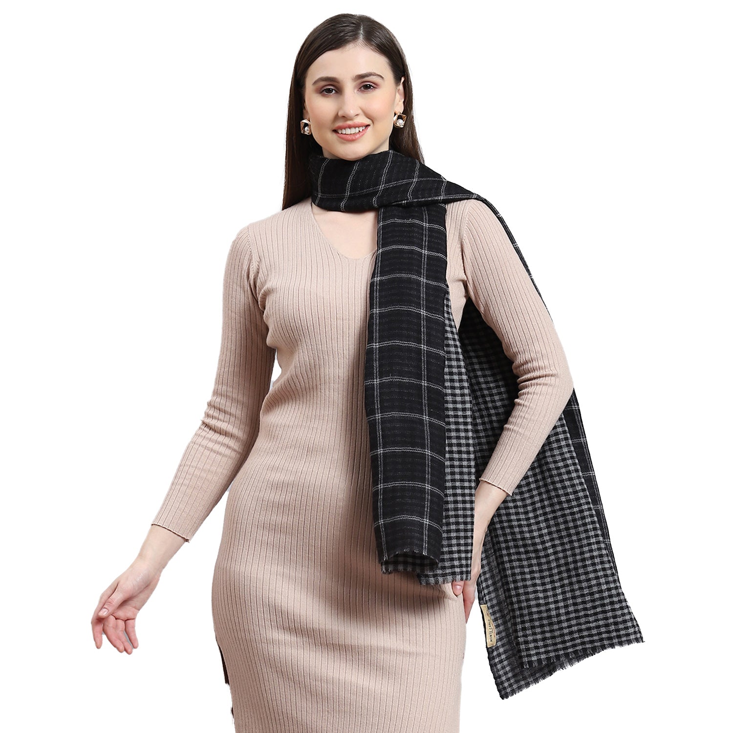 Women Black Self Design Stole