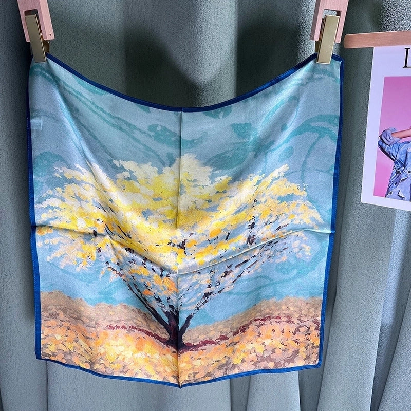 Women's Elegant Color Block Silk Printing Silk Scarf