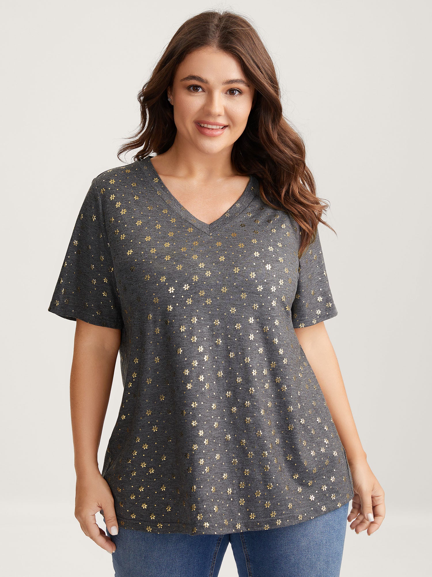 Supersoft Stretchy Gold Floral T-Shirt