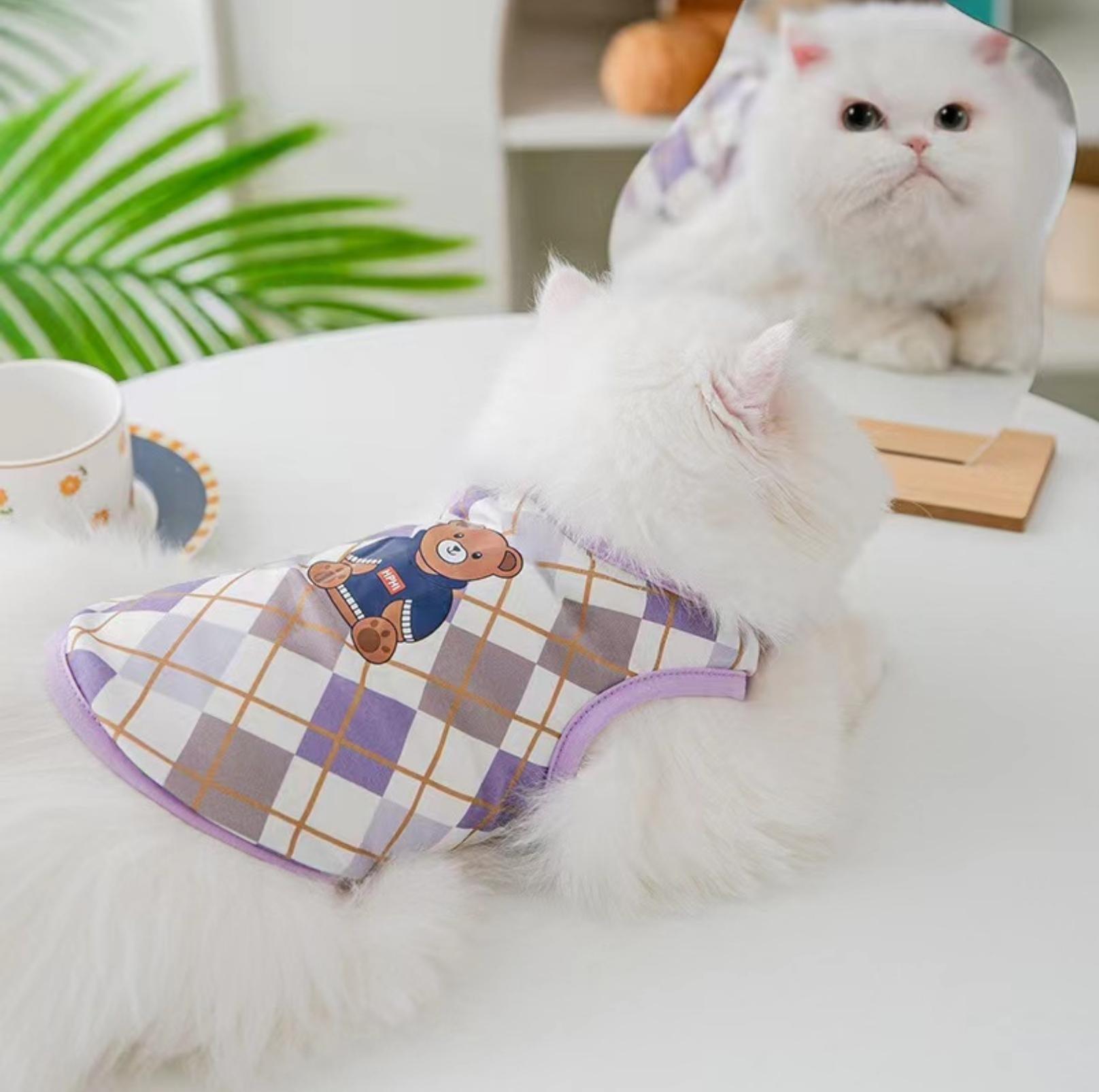 Purple Checkered Bear Print Summer Pet Vest