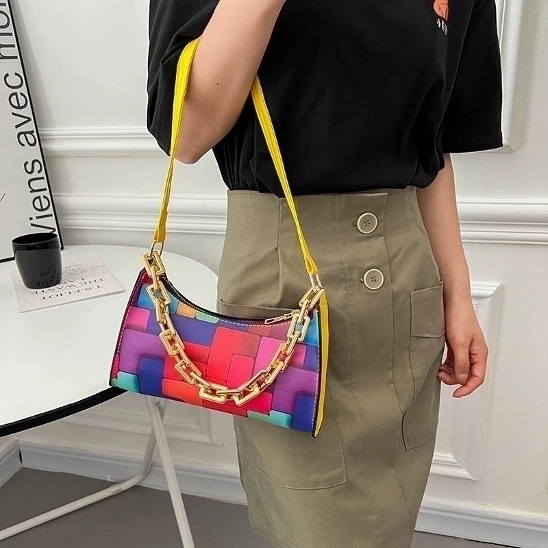 Women's Medium Pu Leather Stripe Streetwear Zipper Underarm Bag