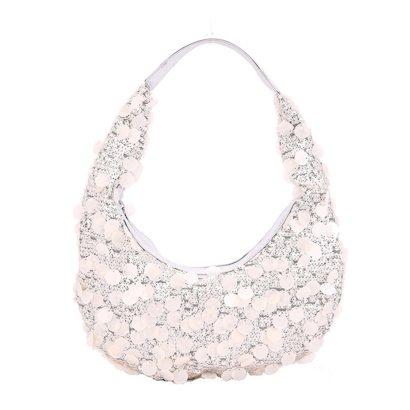 Women's Medium Sequin Solid Color Sexy Classic Style Crescent Shaped Zipper Underarm Bag