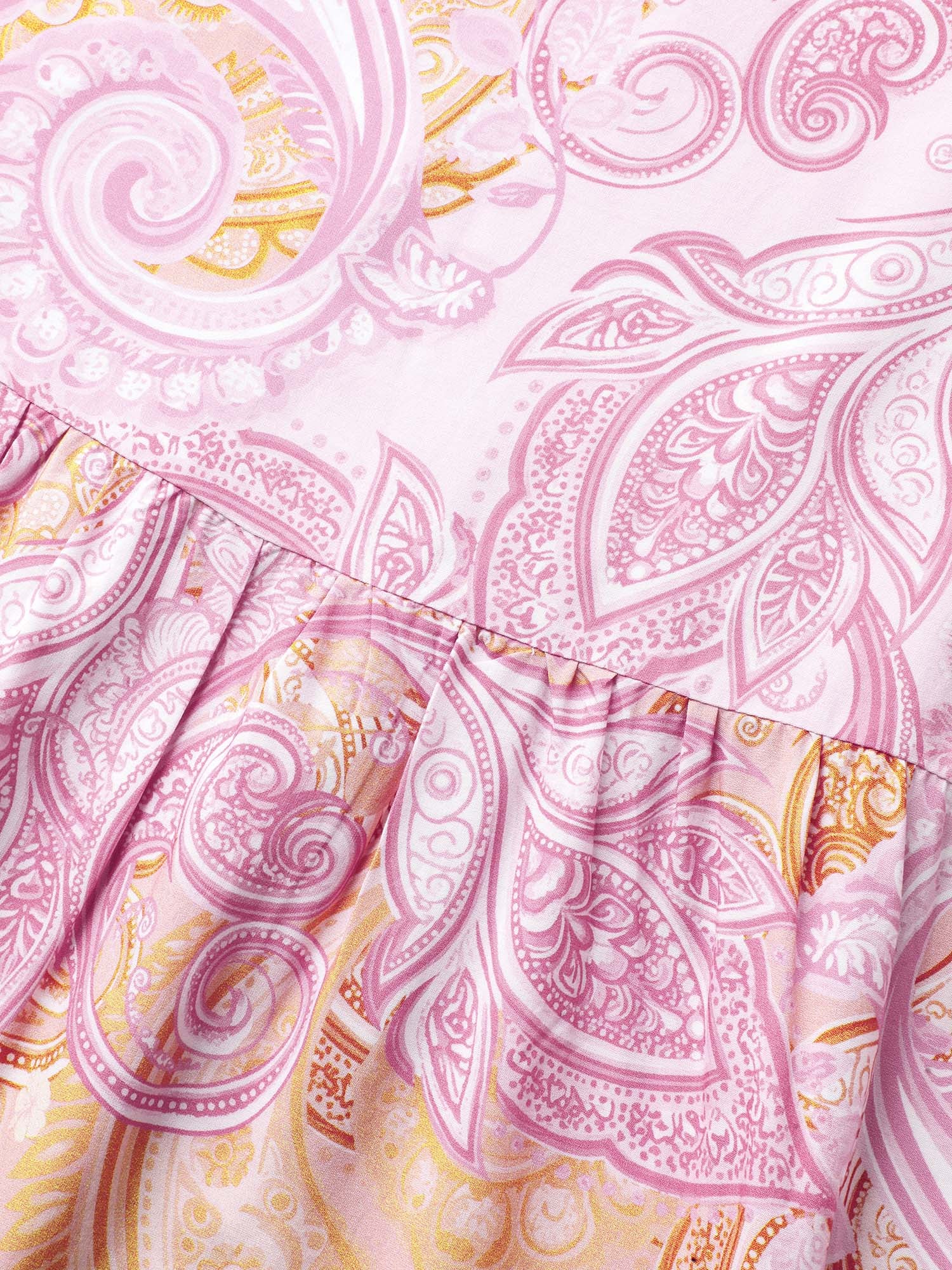 Paisley Print Belted Color Contrast Midi Dress