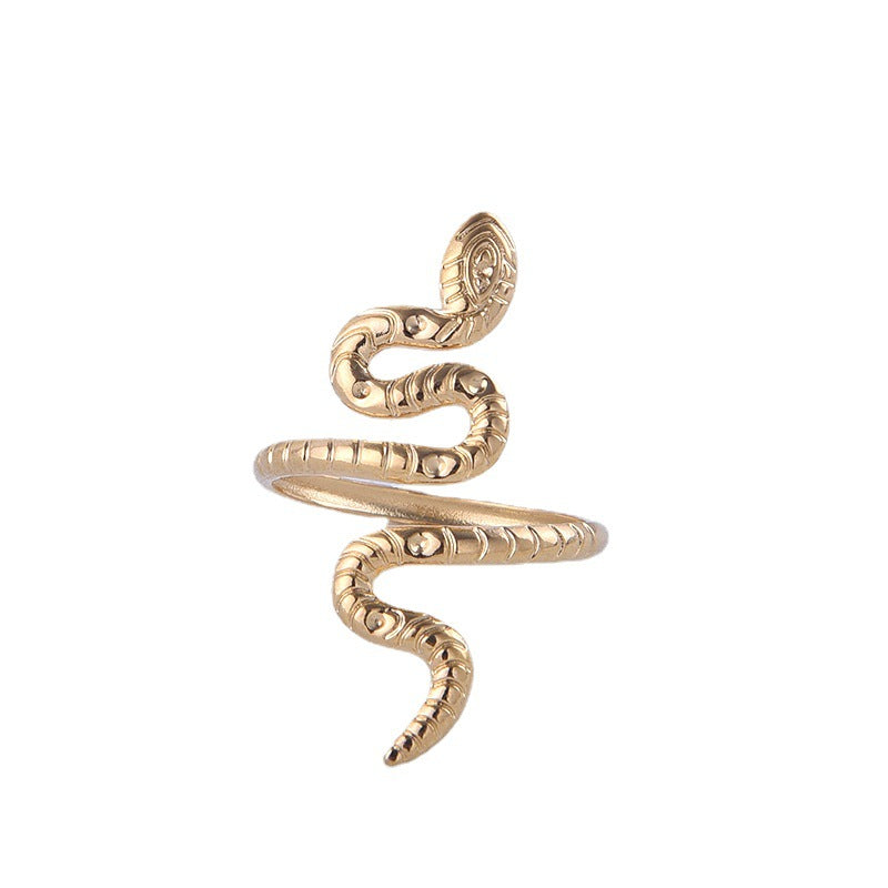 Expressive Snake Animal Chinese Zodiac Titanium Steel Electroplating Rings