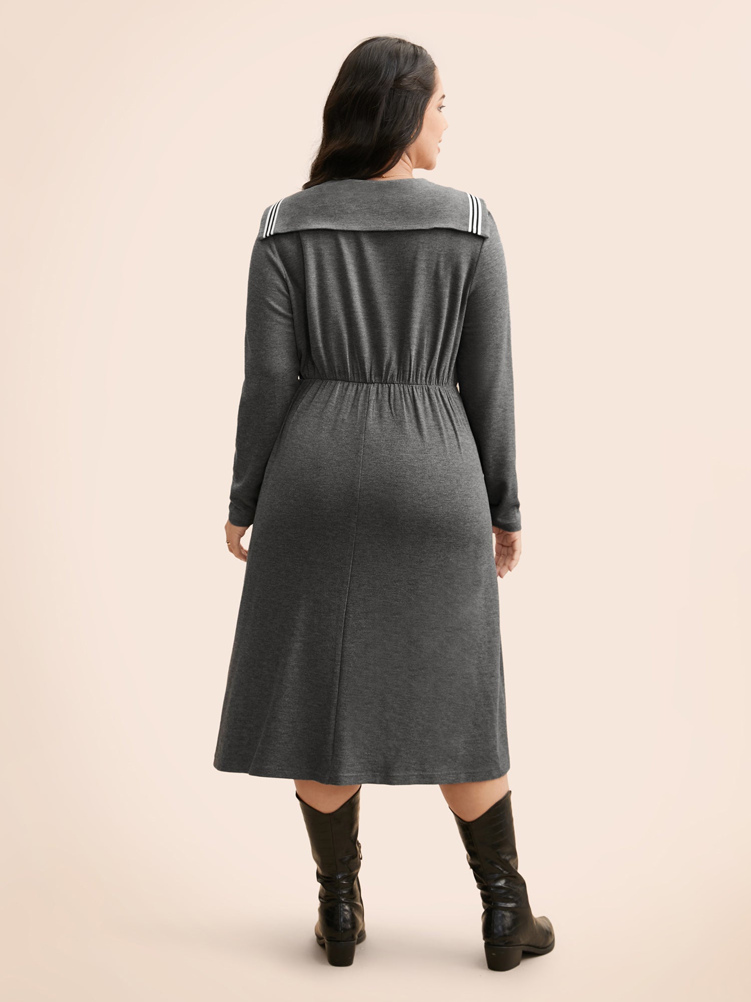 Sailor Collar Contrast Button Up Dress