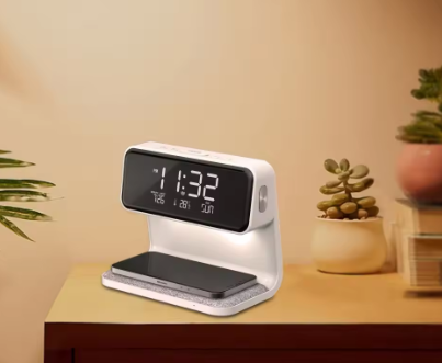 hot selling bedside lamp 15W wireless charger led digital display time temperature alarm clock