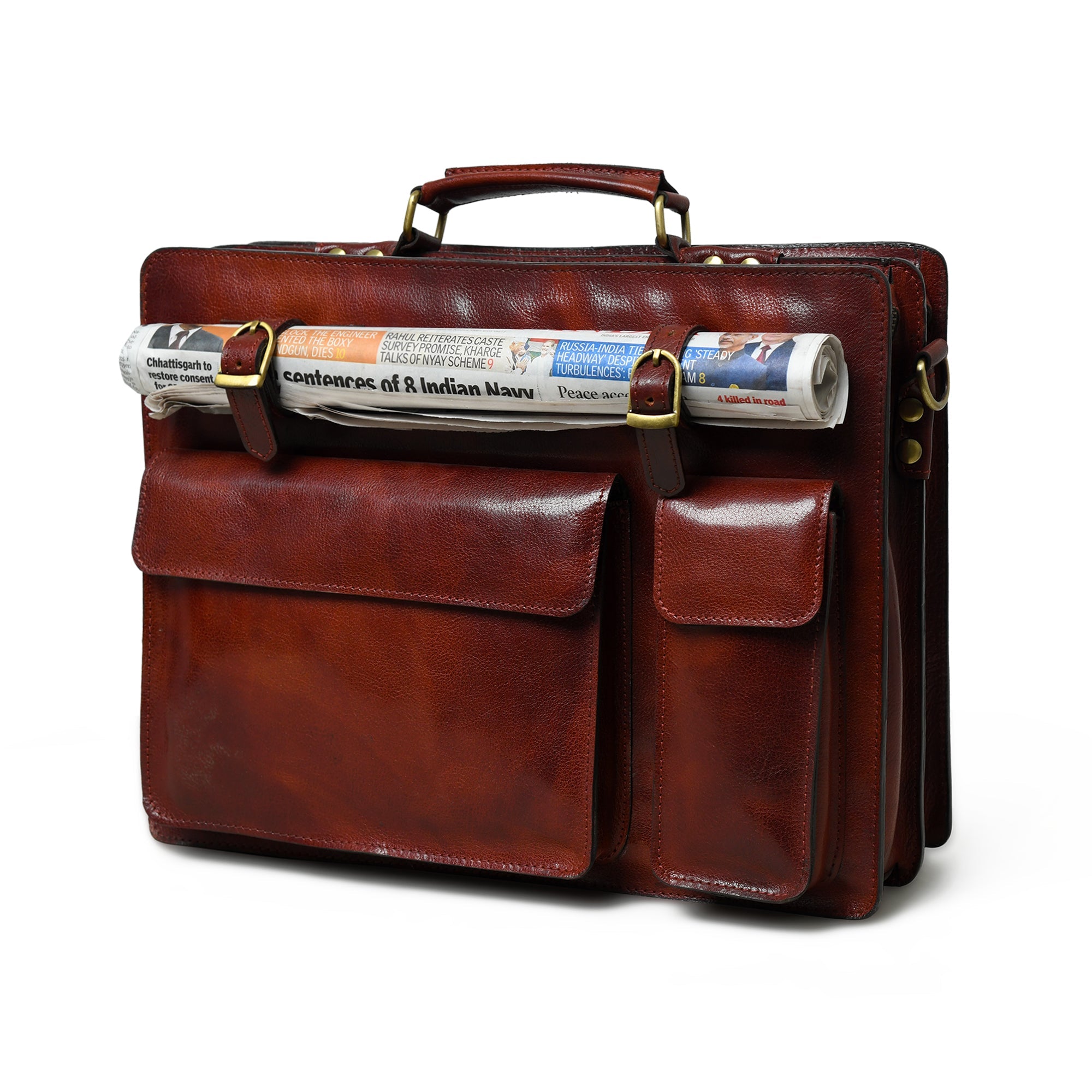 Tuscany Italian Leather Briefcase. Tanny Brown