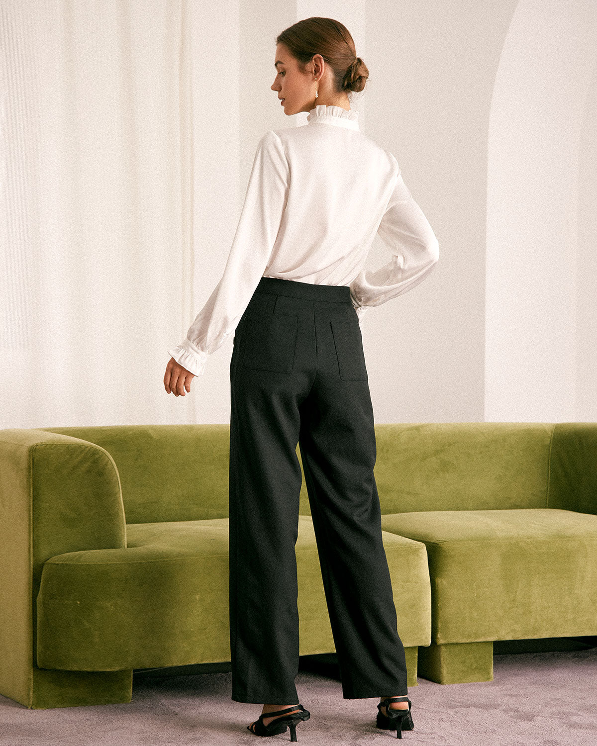 The Black High Waisted Button Straight Pants