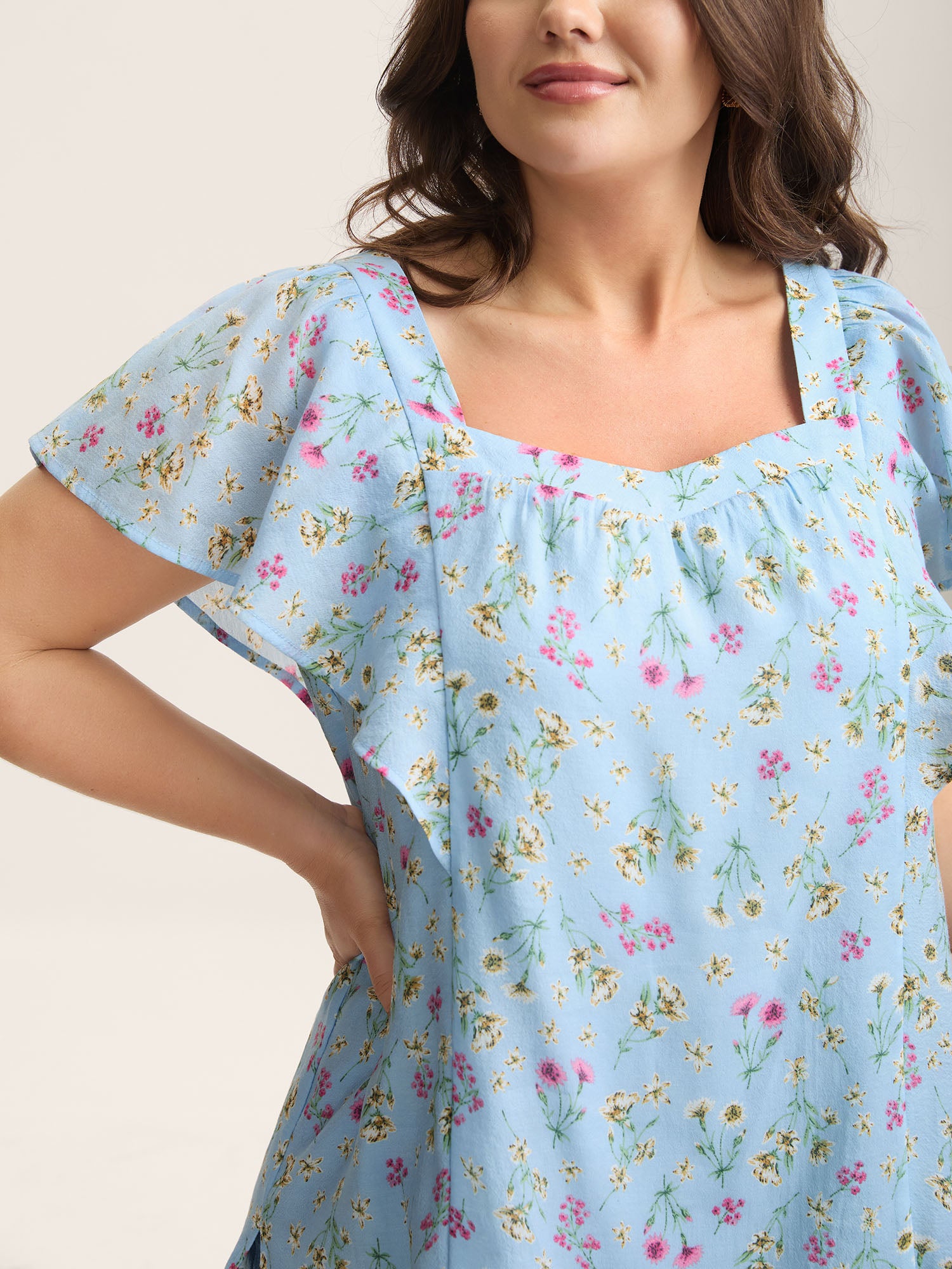 Floral Print Ruffled Flowy Blouse