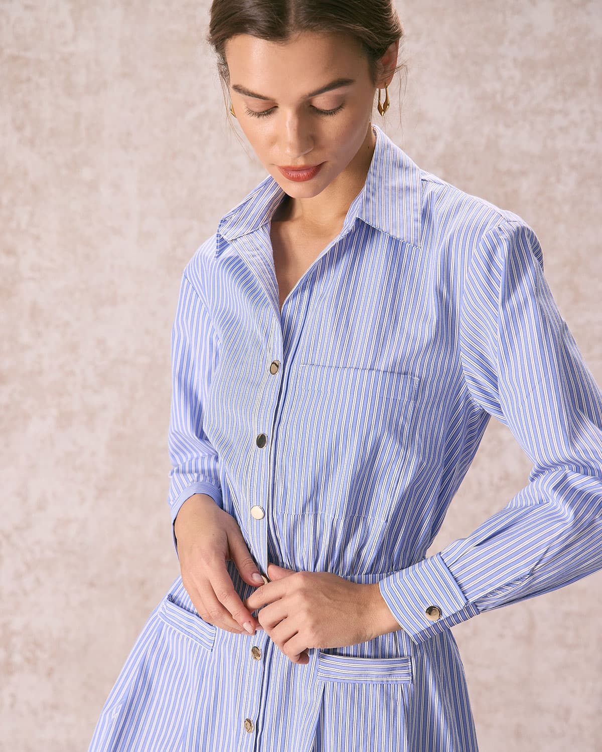 The Blue Striped Pleated Shirt Mini Dress