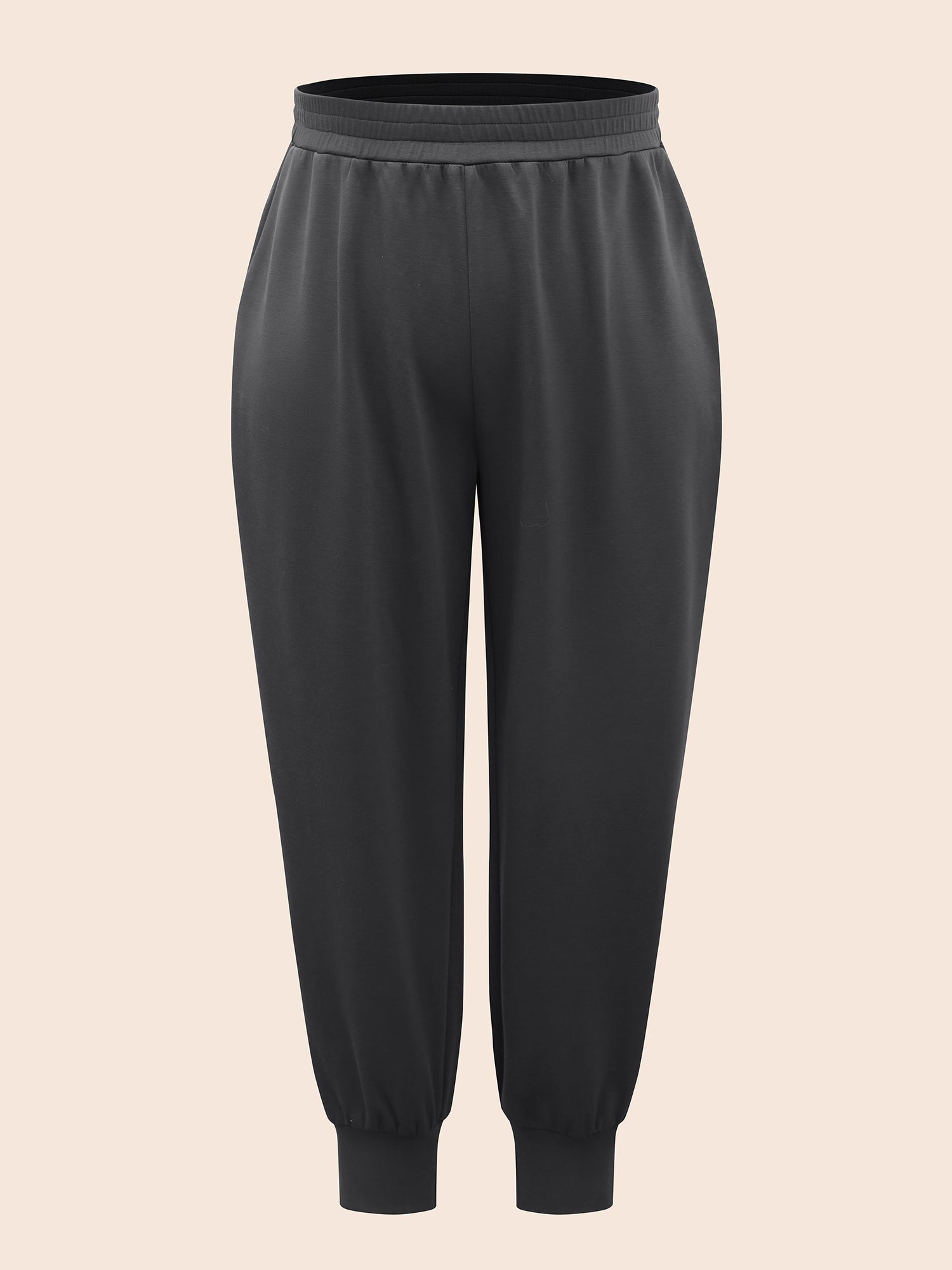 Solid Elastic Waist Carrot Pants