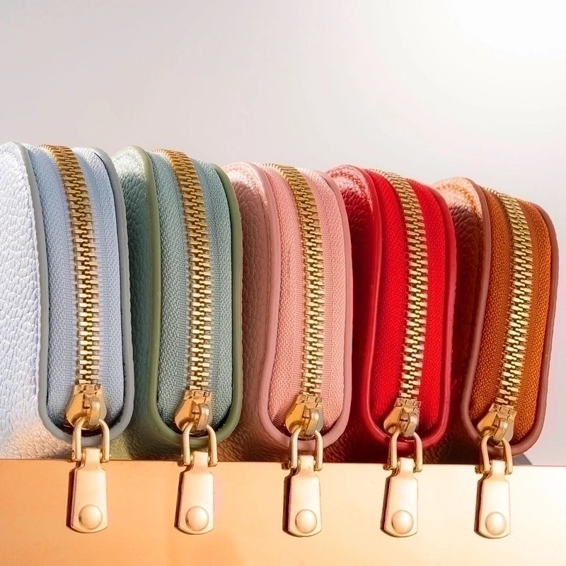 Unisex Solid Color Pu Leather Zipper Coin Purses