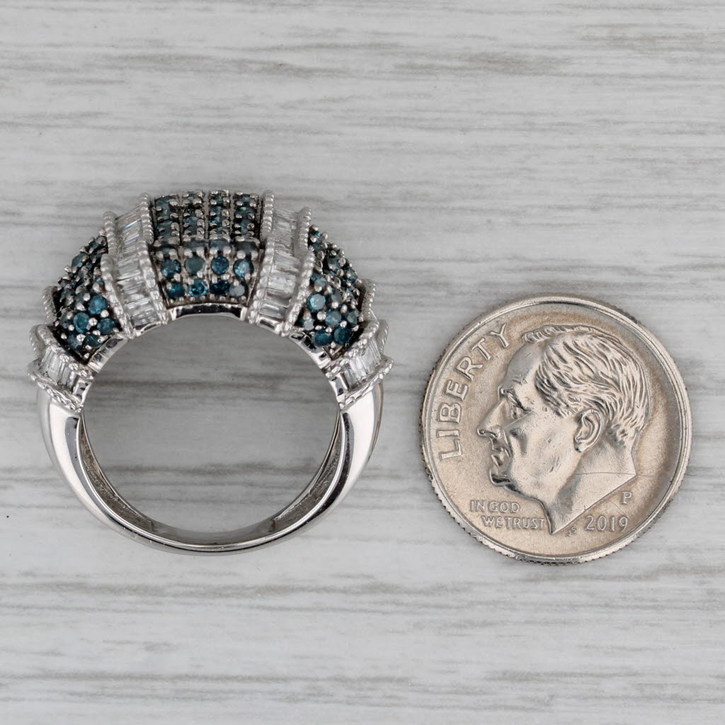 1.80ctw Blue White Diamond Ring 10k White Gold Size 6 Cocktail