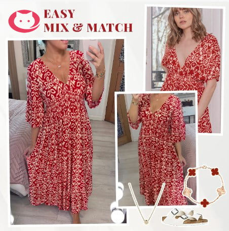 🔥Big Sales SAVE 49% OFF-Bohemian casual print V-neck waist wrap long dress