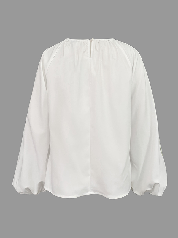 Long Sleeves Loose Elasticity Flower Print Pleated Round-neck Blouses&shirts Tops