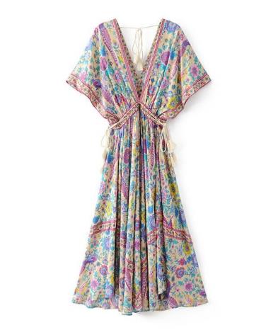 Boho Dress for Women|Bohemian Dress|Midi Boho Dress| Bat Sleeve  Bohemian Maxi DressV-neck Tassel Rayon Summer Boho Dresses|Wedding Guest Dress