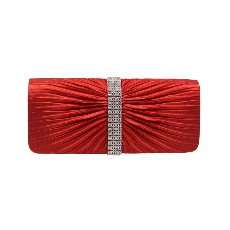 White Red Purple Silk Surface Solid Color Rhinestone Square Folds Evening Bags