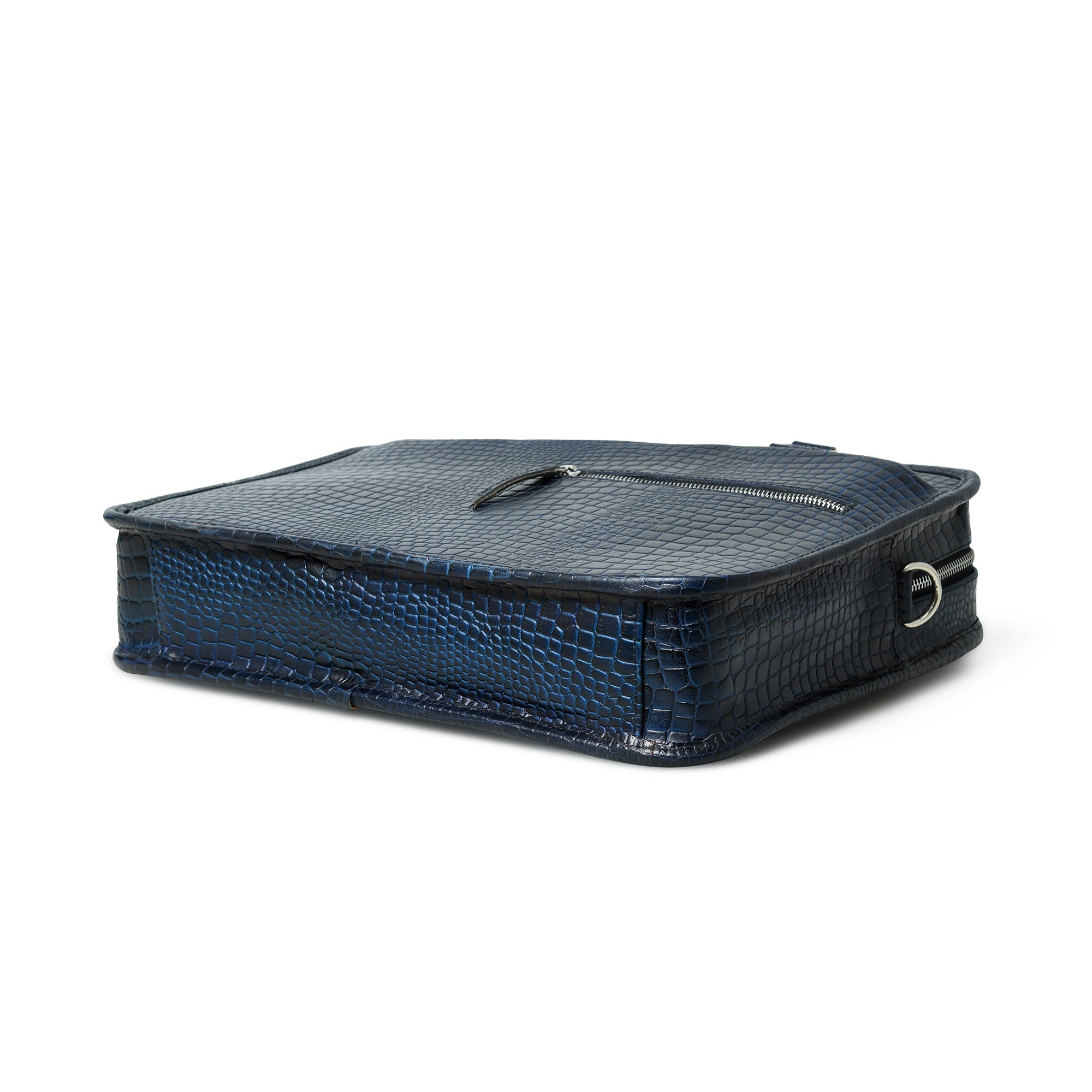 Croco Leather Computer Bag. Navy