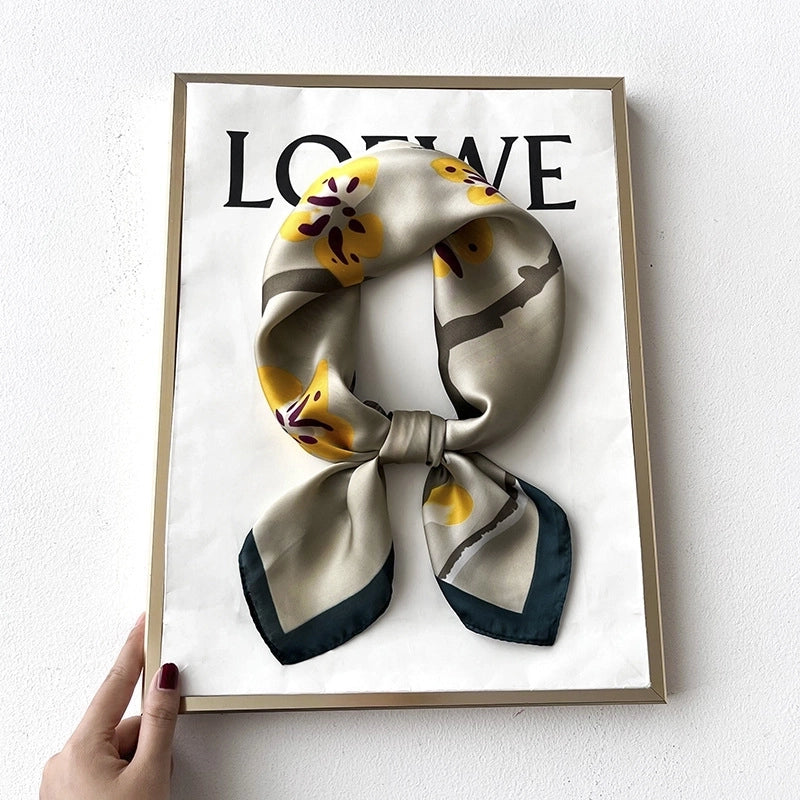Women's Elegant Minimalist Flower Satin Printing Silk Scarf