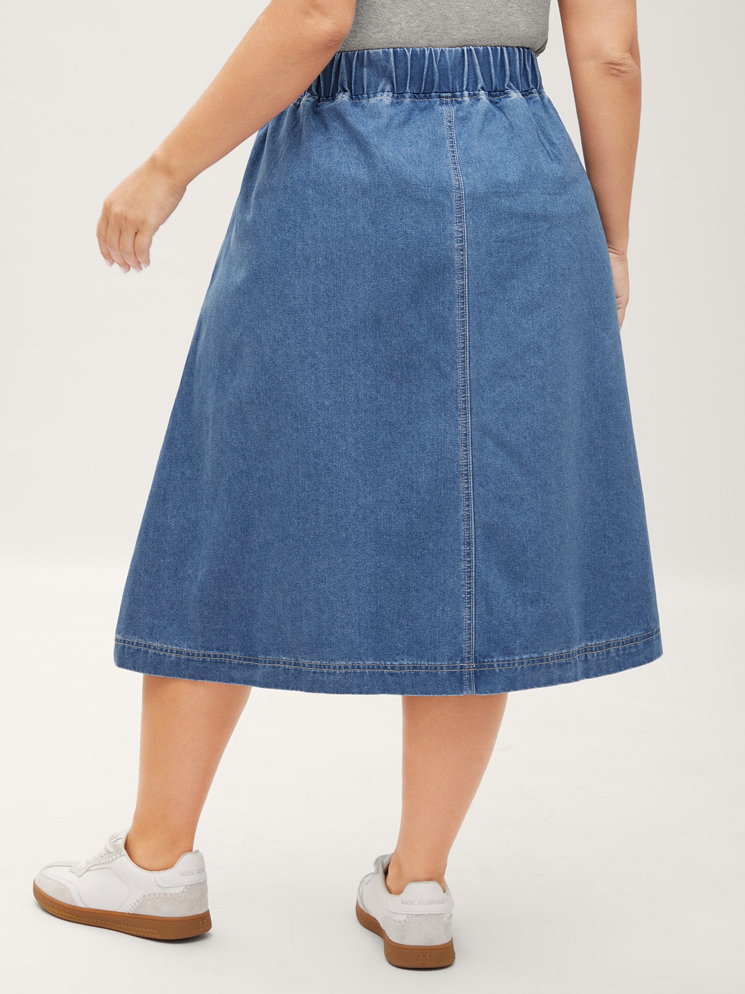 Stretchy Waistband Pockets Denim Skirt