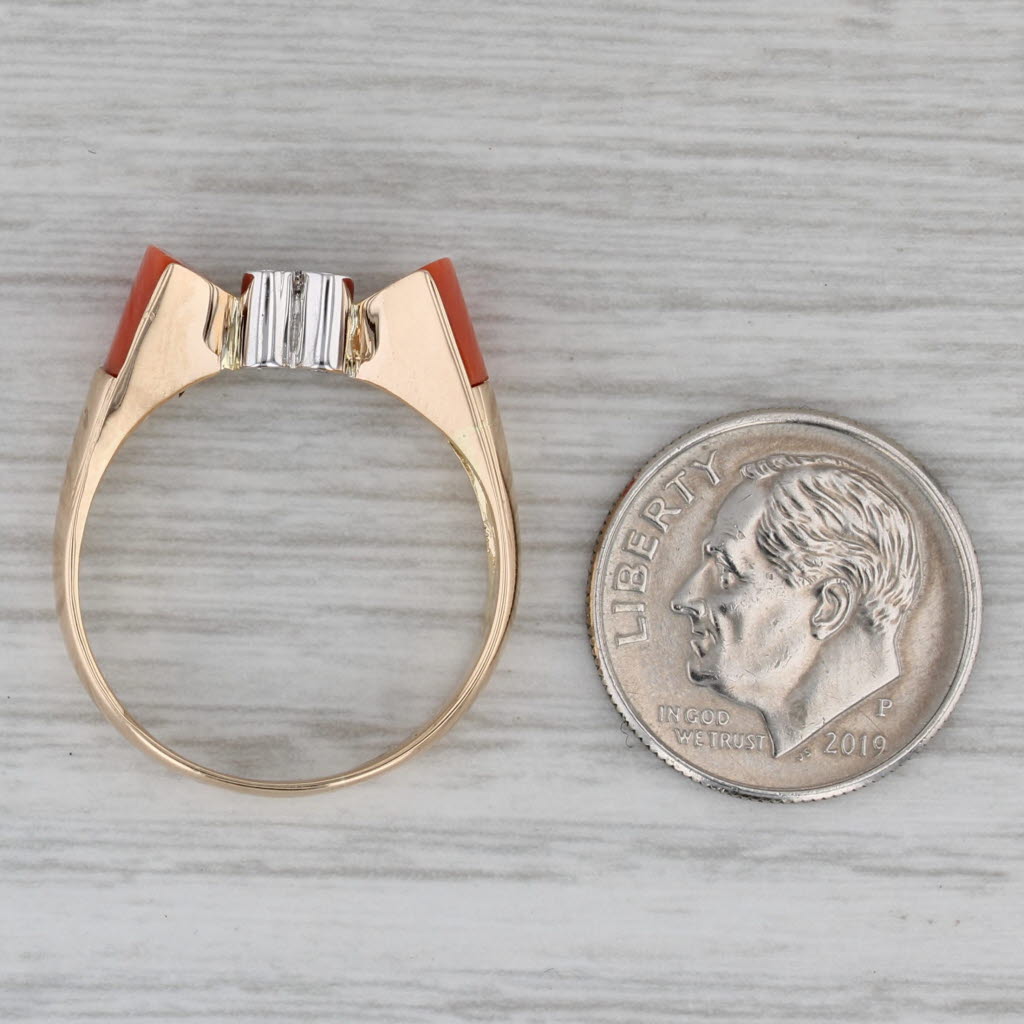 Coral Diamond Ring 14k Yellow Gold Size 8.25 Vintage Abstract