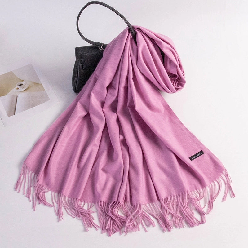 Autumn And Winter New Annual Meeting Cashmere Scarf Women's Tassel Shawl Padded Scarf Warm Solid Color Scarf