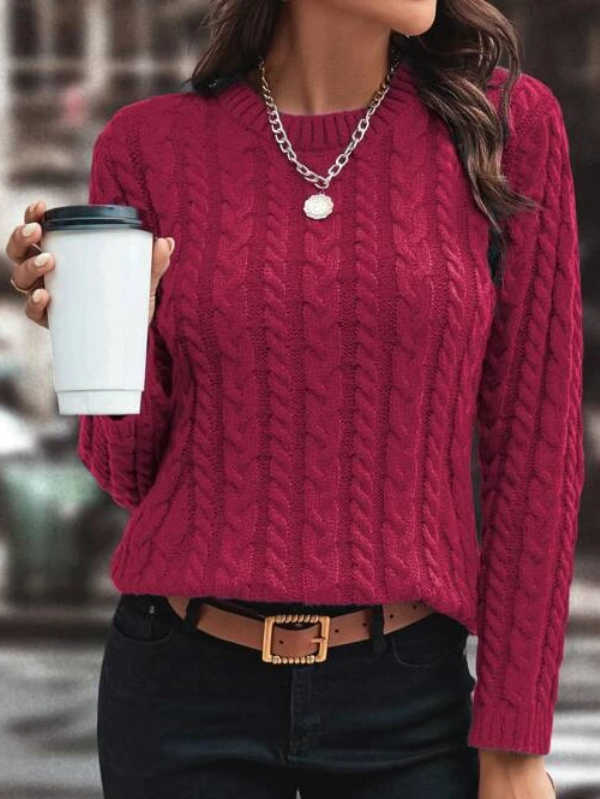 Solid Cable Knit Sweater