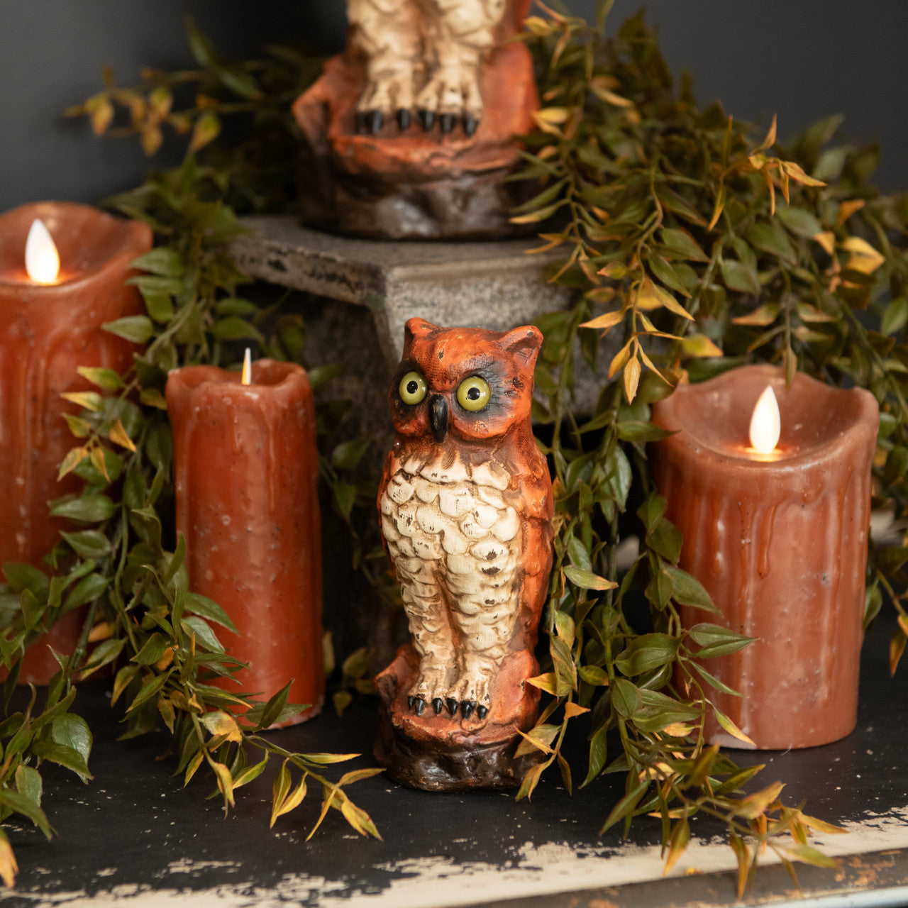 Farmhouse Candle with Flickering Flame. Ginger Brown