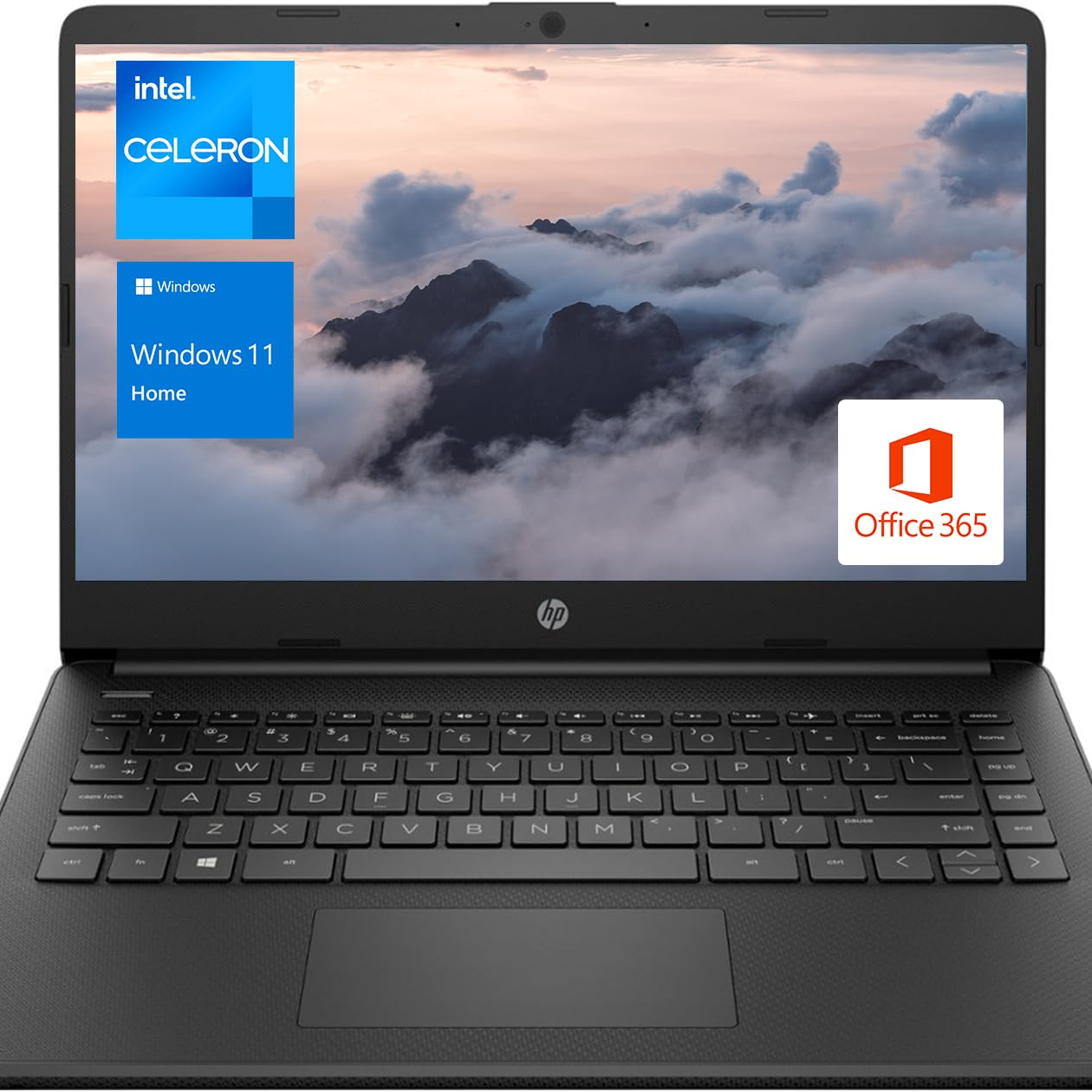 HP Essential Laptop, visualización HD de 14 pulgadas, Intel Celeron N4120, 8 GB DDR4 RAM, 64 GB eMMC, cámara web, tipo C, lector de tarjetas SD, HDMI, Wi-Fi, Windows 11 Home, negro, accesorios KKE